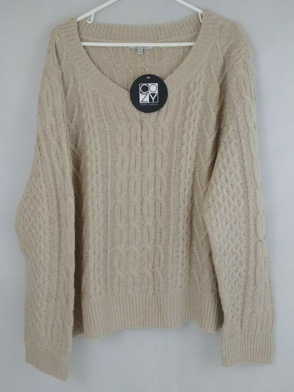 NWT Cozy Casual Womens Tan Sweater With Gold Sparkly Metallic Size 3X
